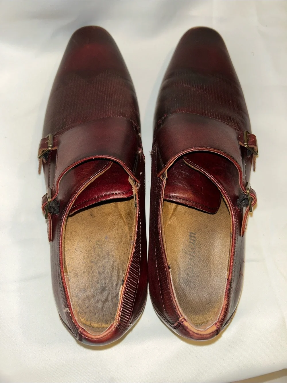 Florsheim Postino Double Monk Strap  Dress Shoes Burgundy Brown Leather 10.5